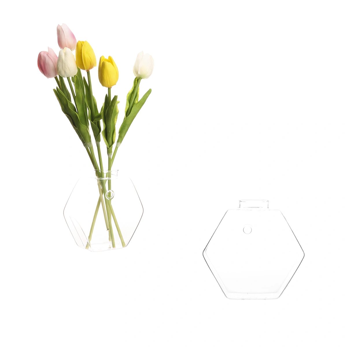 Hexagon Shape Wall Hanging Vase Transparent Plant Flower Pot