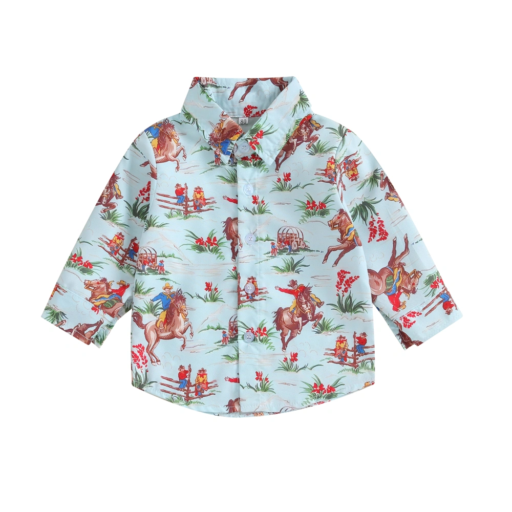 Baby Boys Western Shirts Long Sleeve Cowboy/Cactus Print Button Shirts