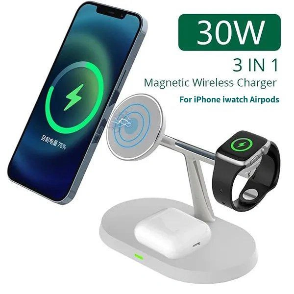 FDGAO 3 in 1 Wireless Charger Stand for Apple Watch Airpods iPhone Magnetic Charging Dock Station for iPhone 14 13 12 Pro Max 14 Plus