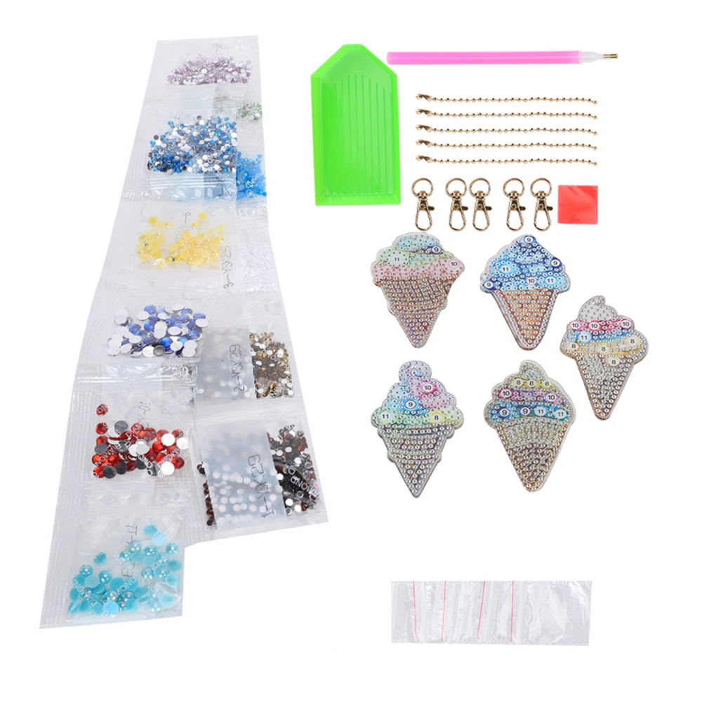 5pcs DIY Key Chains Ice Cream Cone Diamonds Painting Rhinestones Bag Ornament Christmas Gift