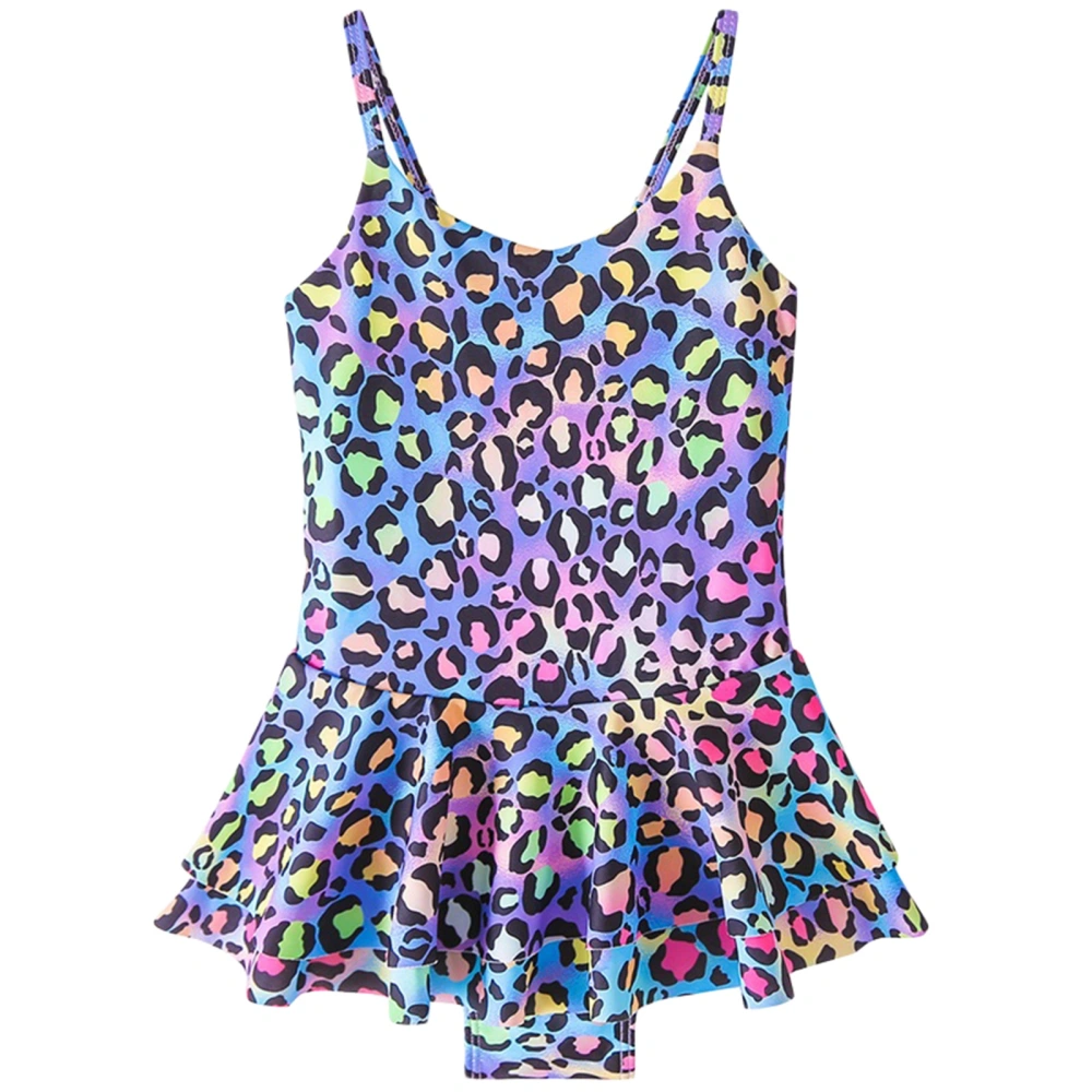 Girls Swimsuit Sleeveless V Neck Leopard Scale Summer Beach Dress