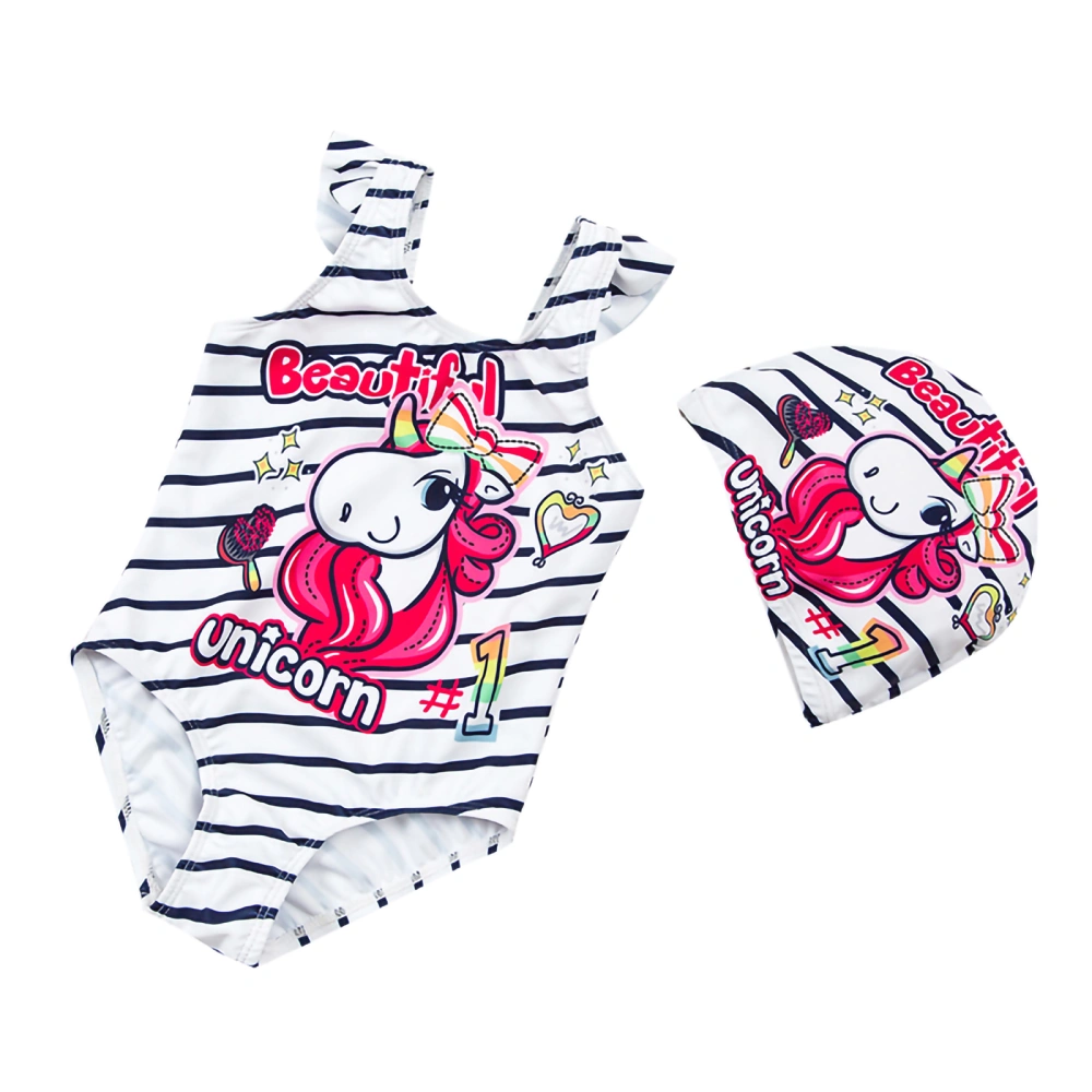 Kids Girls Bikini, Fly Sleeve U Neck Cartoon Horse Print Swimsuit