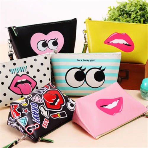 Women Girl's Creative Mini Wallet Cartoon Lips and Eyes Handbag