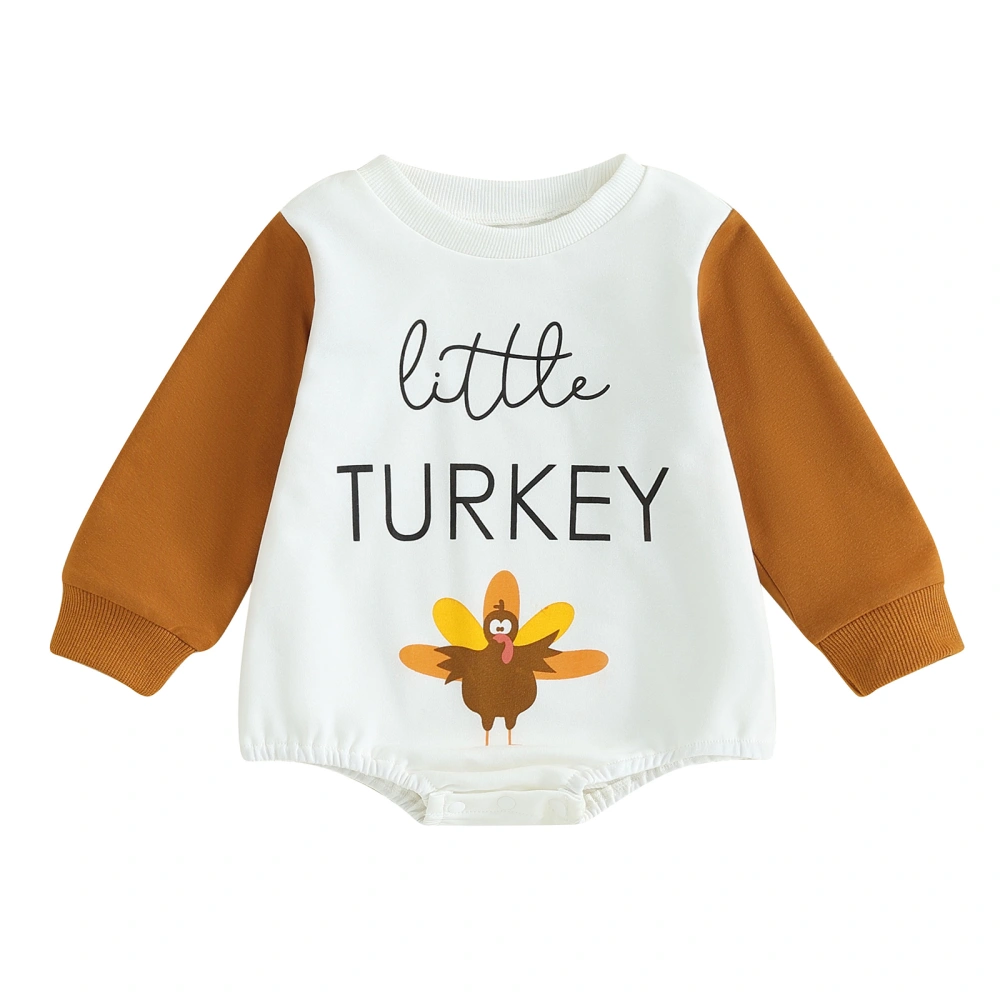 Newborn Thanksgiving Letter Print Round Neck Long Sleeve Bodysuit