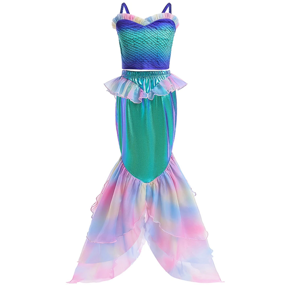 Little Girls Mermaid Costume Deluxe Tops Skirt Set Cosplay Outfit