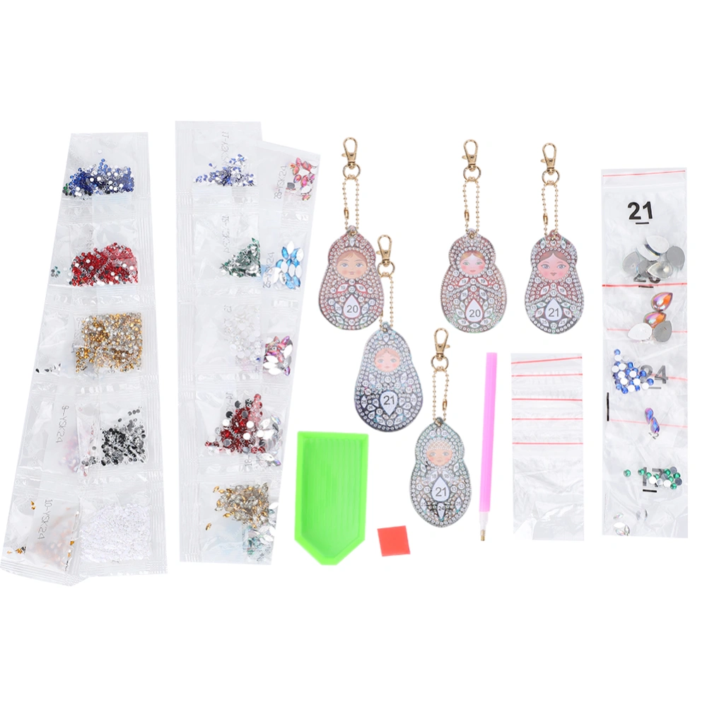 5Pcs Keychain Diamond Painting Matryoshka Doll Pattern DIY Resin Key Ring Luggage Pendants