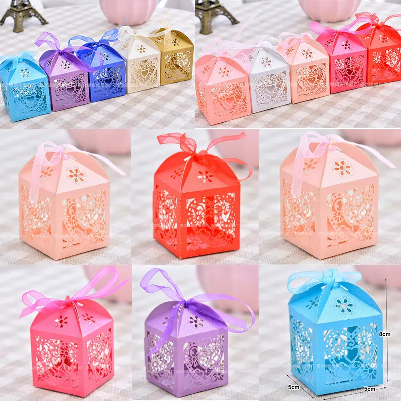 Solid Color Candy Boxes, Daily Cutout Cute Decorative Boxes with Ribbon