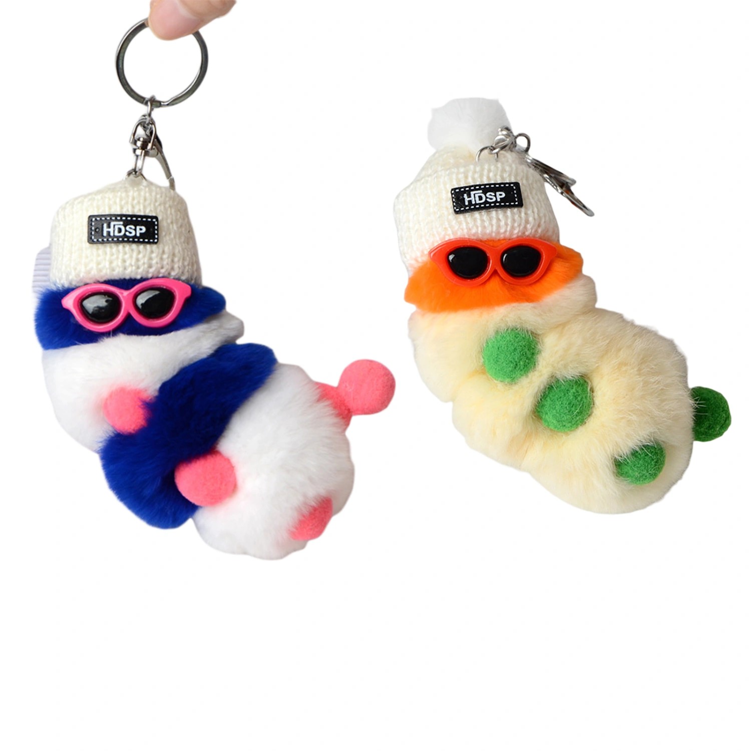 Cartoon Keychain, Fluffy Cotton Caterpillars Key Pendant for Car Key