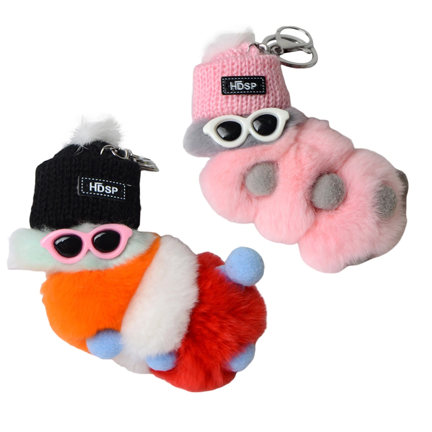 Cartoon Keychain, Fluffy Cotton Caterpillars Key Pendant for Car Key