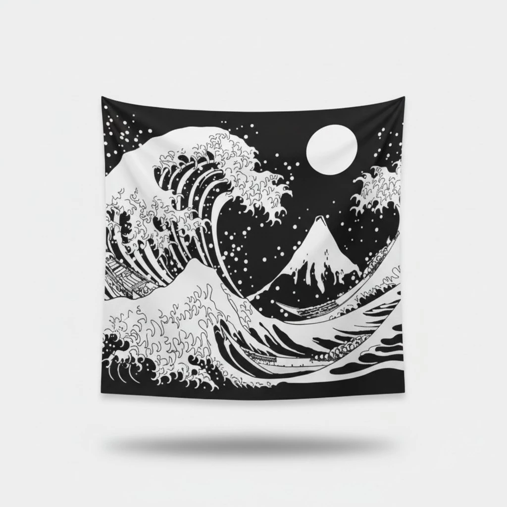 Rectangle Printed Tapestry, Daily Lion Moon Sun Star Blanket