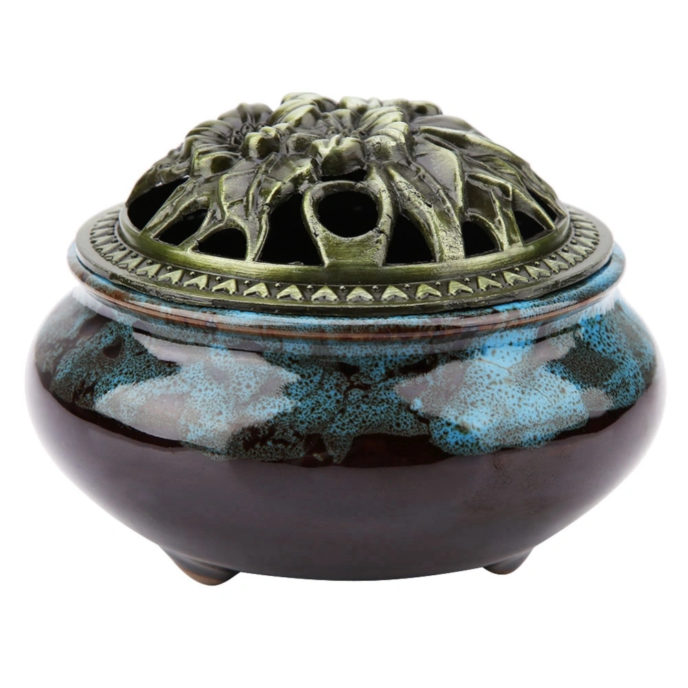 Incense Burner Smoke Backflow Ceramic Glaze Censer Holder Home Decoration Jewerly Blue