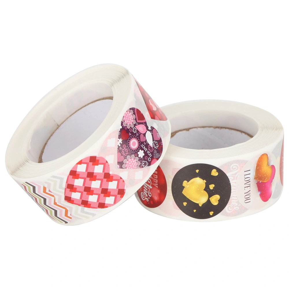 2Pcs Sticker Roll Washi Material Tape DIY Scrapbook Gift Packaging Label Decorative Stickers(Red Background Love )