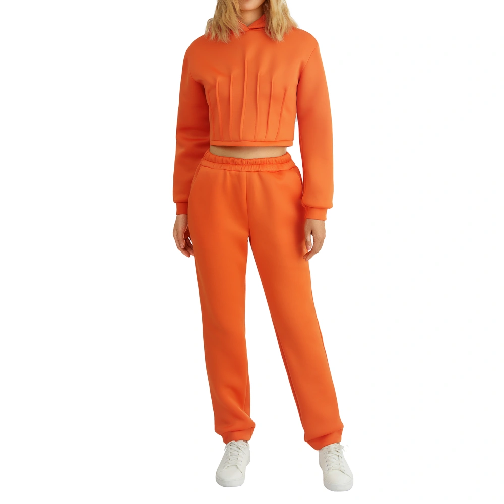 Women Fall 2 Pieces Tracksuits, Solid Color Short Hoodies + Long Pant