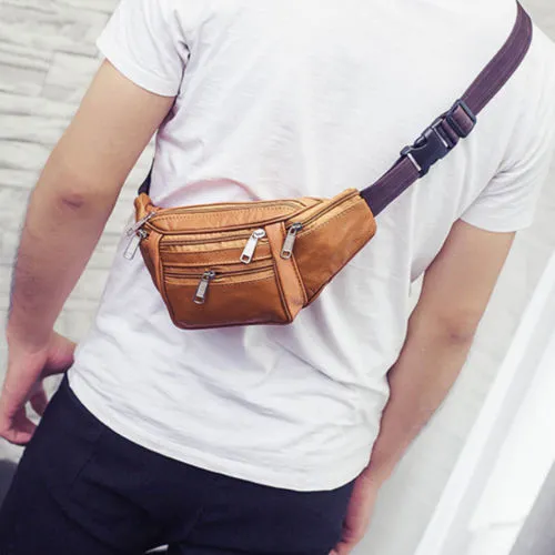 Men's Monochrome Backpack Zipper Stylish Durable Large Capacity Waist Bag