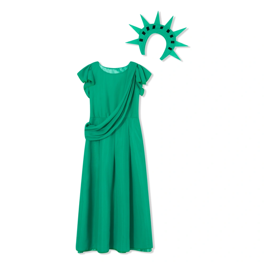 Child Ancient Greece Costume Green Short Sleeve Dress with Headgear