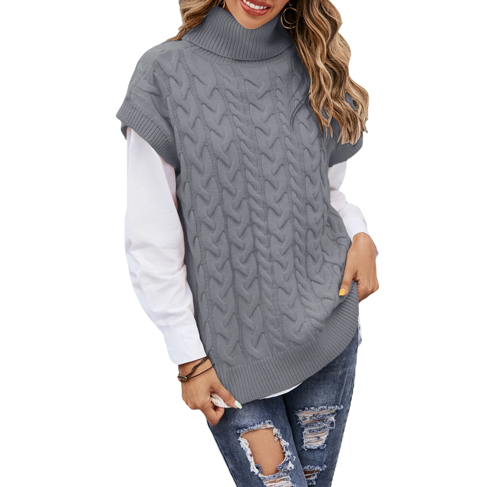 Women Sweater Sleeveless High Neck Vest Knitting Pullover Tops 