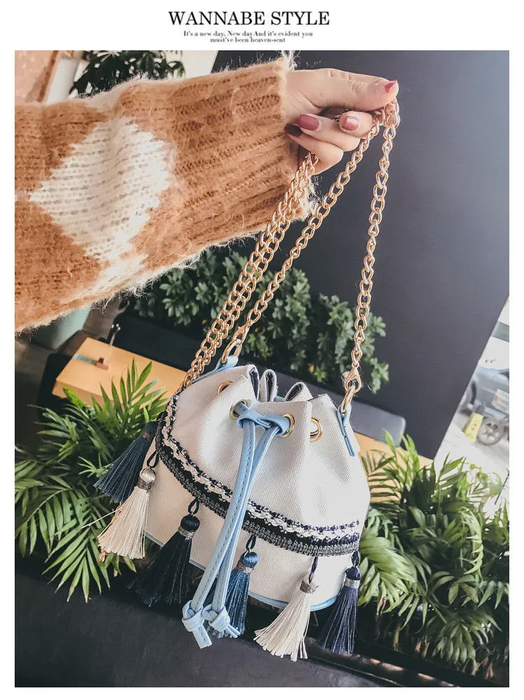 Women Shoulder Bag, Retro Tassels Metal Chain Party Messenger Pack