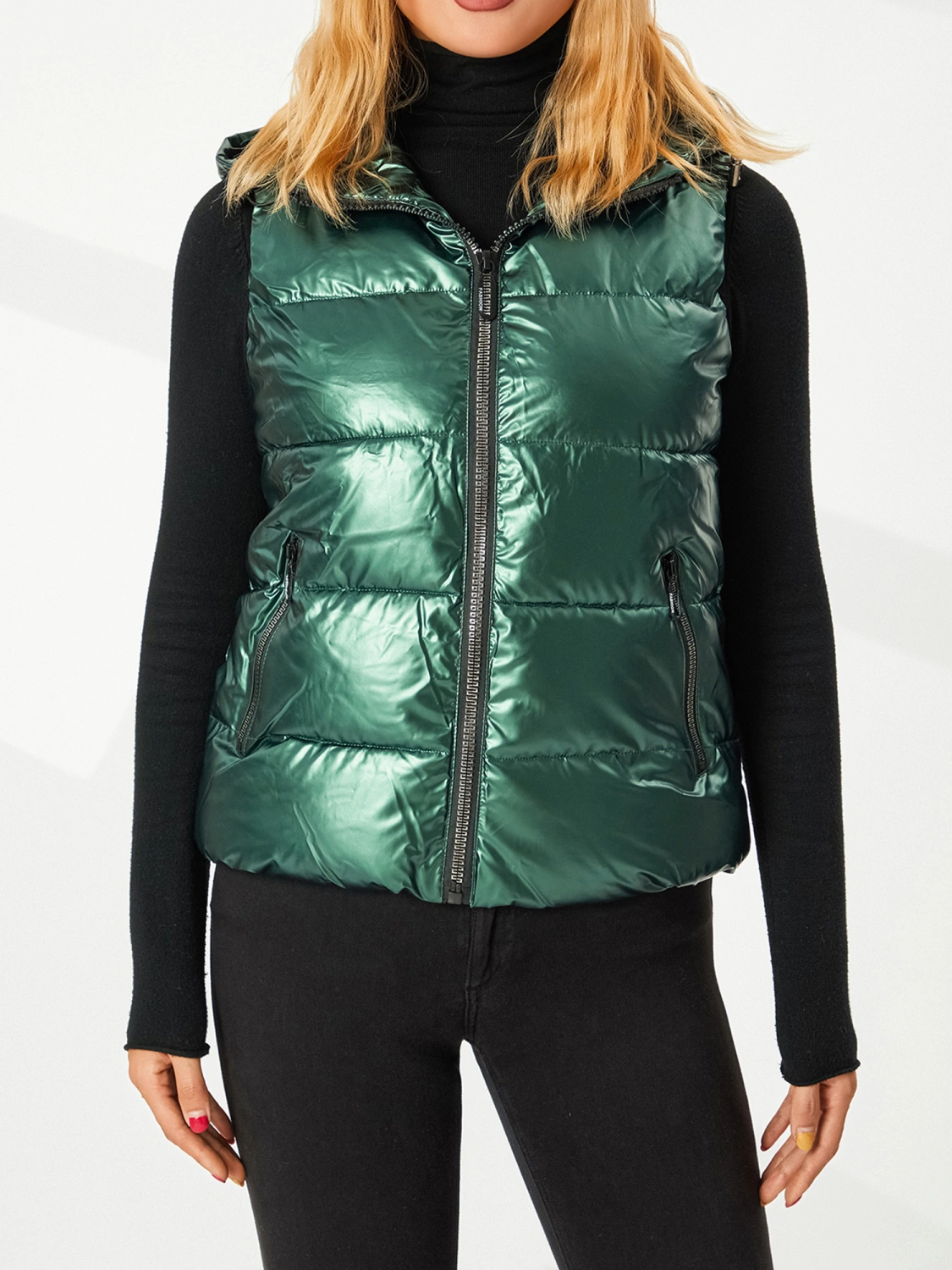 Adult Hooded Vest Jacket Solid Color Zipper Waistcoat with Pocket