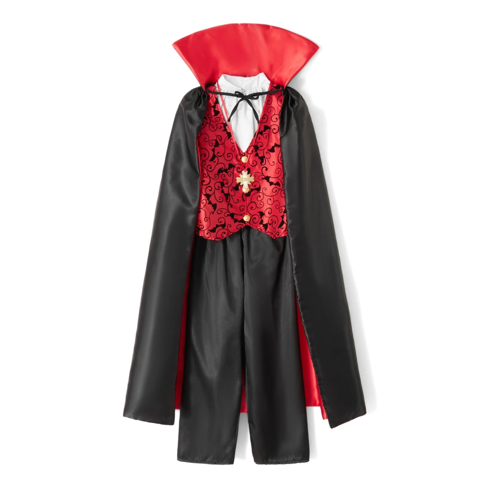 Halloween Boy Costume Vampire Cape Vest Pants and Neck Accessories