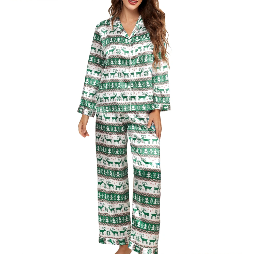 Women’s Stain Pajamas Set, Long Sleeve Button Shirt + Pants Set