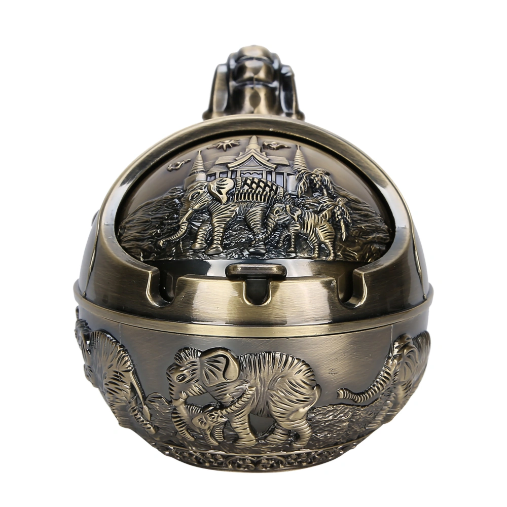 Retro Windproof Ashtray with Lid Zinc Alloy Elephant Styling Embossed Deocration for Home Hotel Office