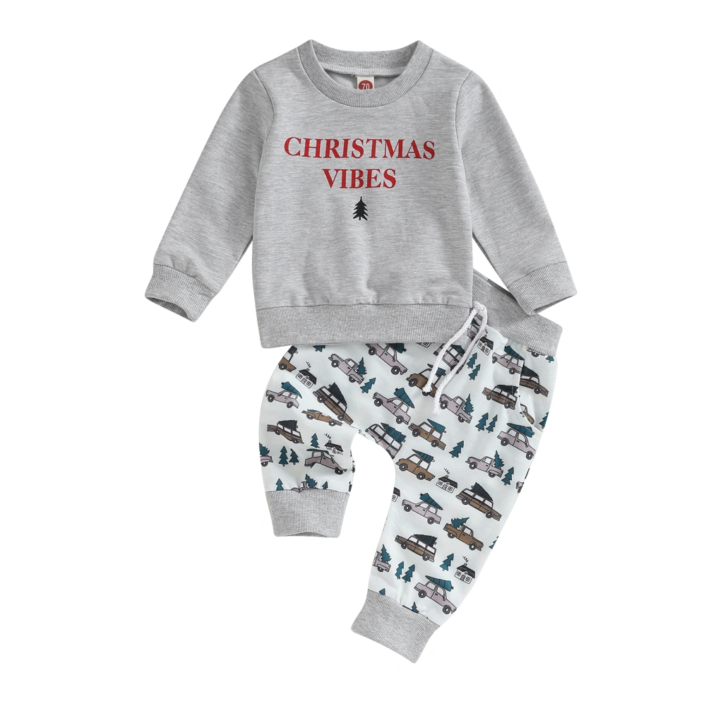 Baby Boy 2 Piece Outfits Christmas Print Sweatshirt and Elastic Pants