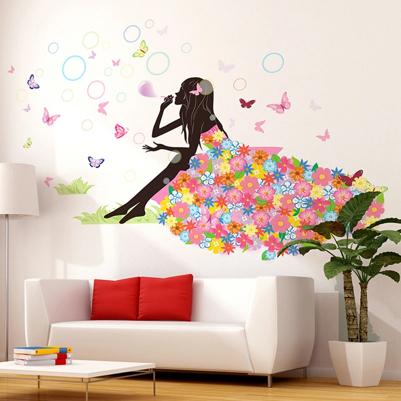 Flower Elves Wall Decal, Butterfly Bubble Flower Self-Adhesive Wall Decor