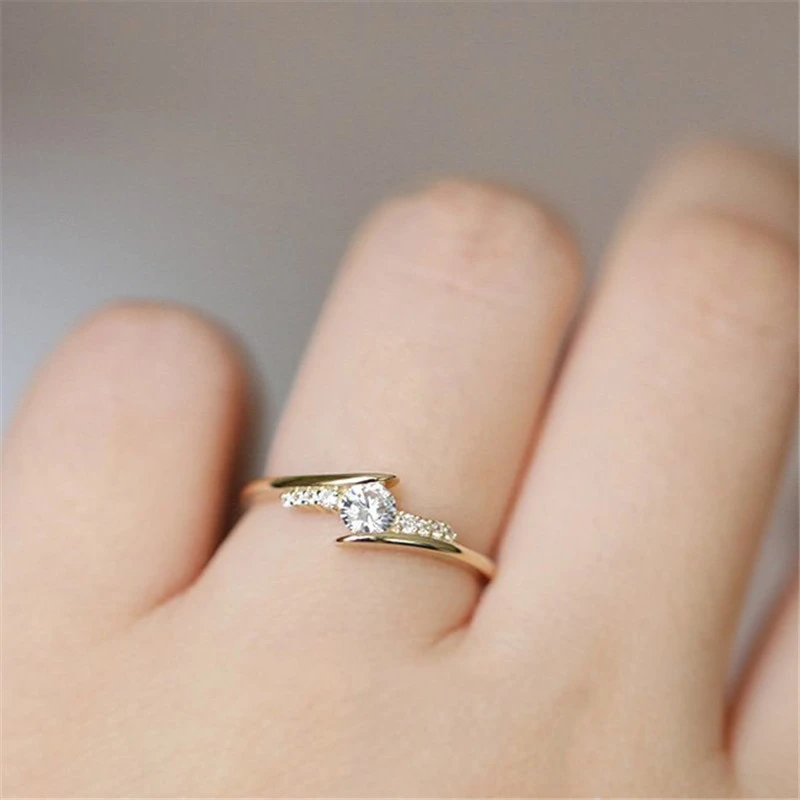 Fashion Gold Plated 1.20CT Round Cut Shiny Zircon Rings for Women Engagement Wedding Bridal Classic Jewelry