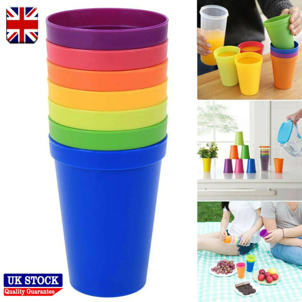 7 Pcs Portable Plastic Cups Bright Rainbow Colors Reusable Tea Drink Cups