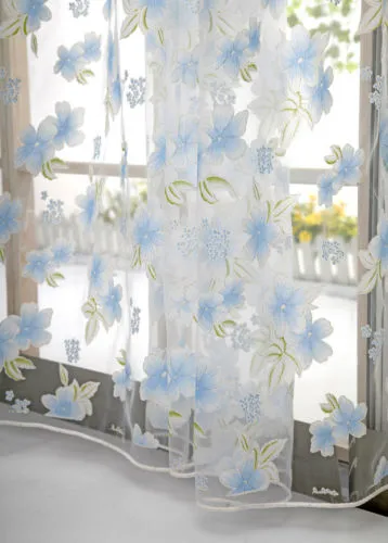 Floral Leaves Sheer Curtains, Living Room Bedroom Window Curtains