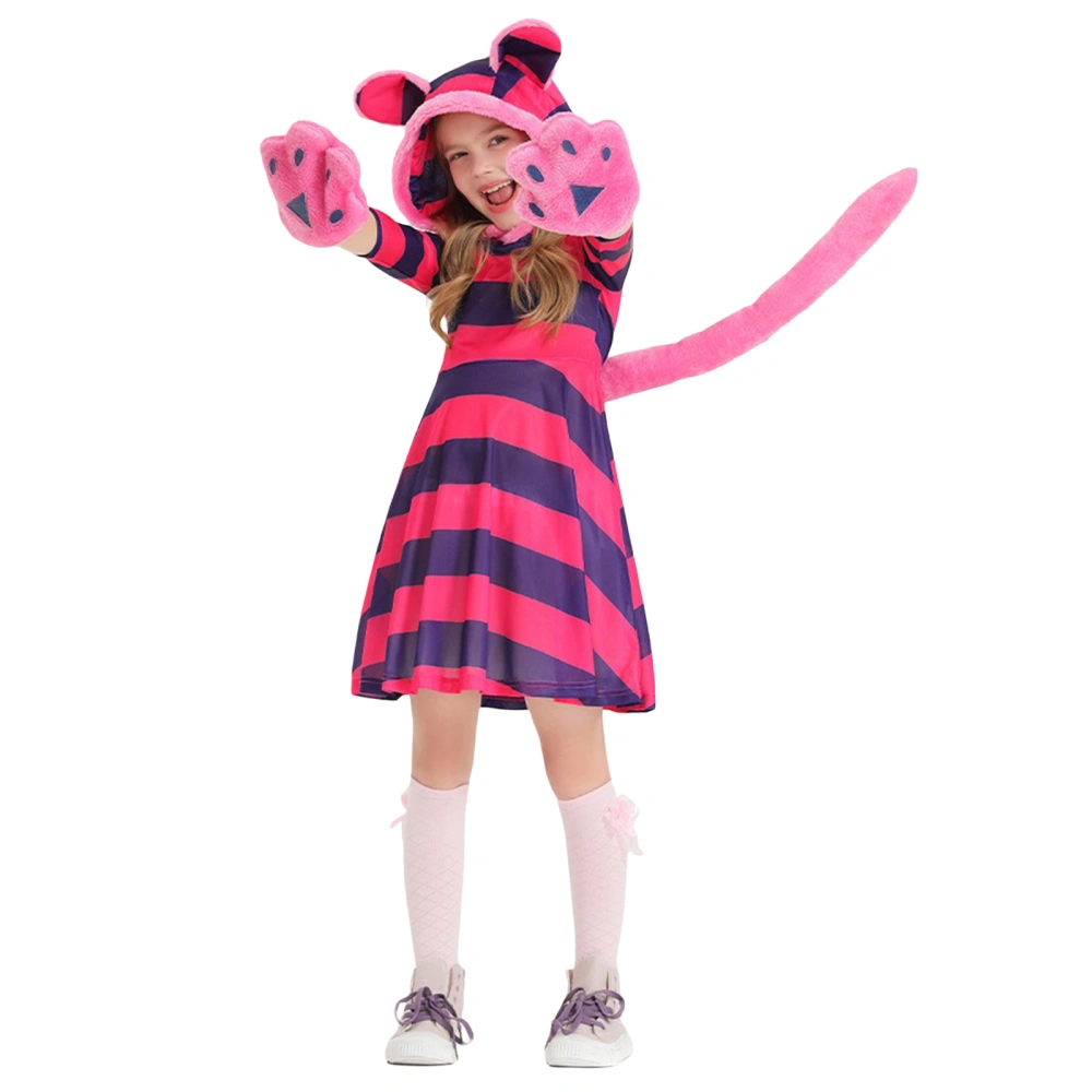 Toddler Cat Costume Striped Hooded Dress and Cute Gloves for Women Kid