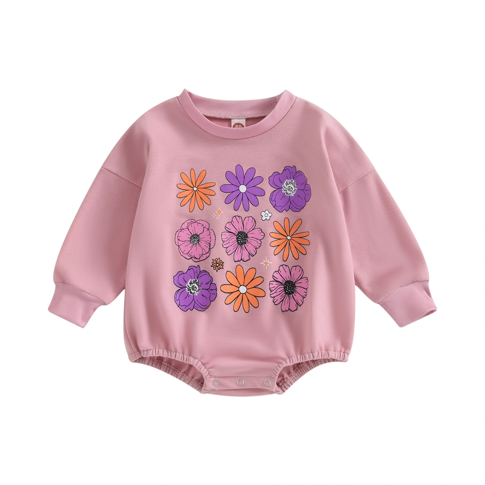 Baby Girl Fall Romper Floral Print Long Sleeve Round Neck Bodysuit