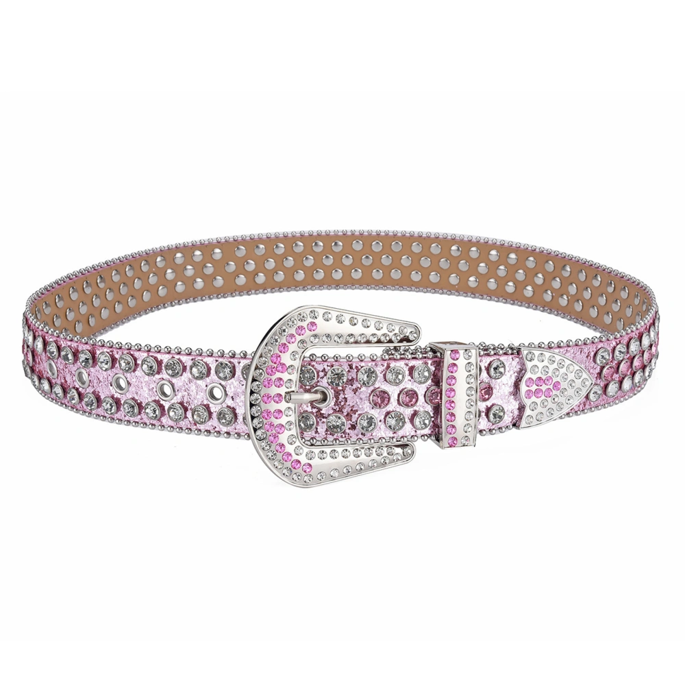 Women Rhinestone Belt PU Leather Hip-Hop Punk Decorative Waistband