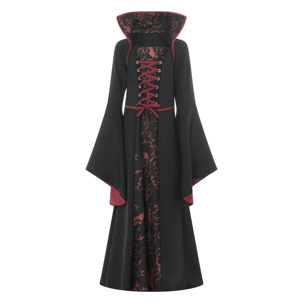 Halloween Girls Cosplay Dress Flare Sleeve Tie-up Patchwork Dress