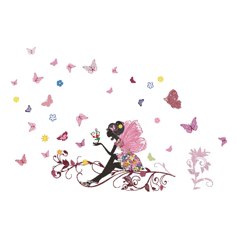 Beautiful Flower Fairy and Butterfly Wall Sticker Fashion Wall Sticke