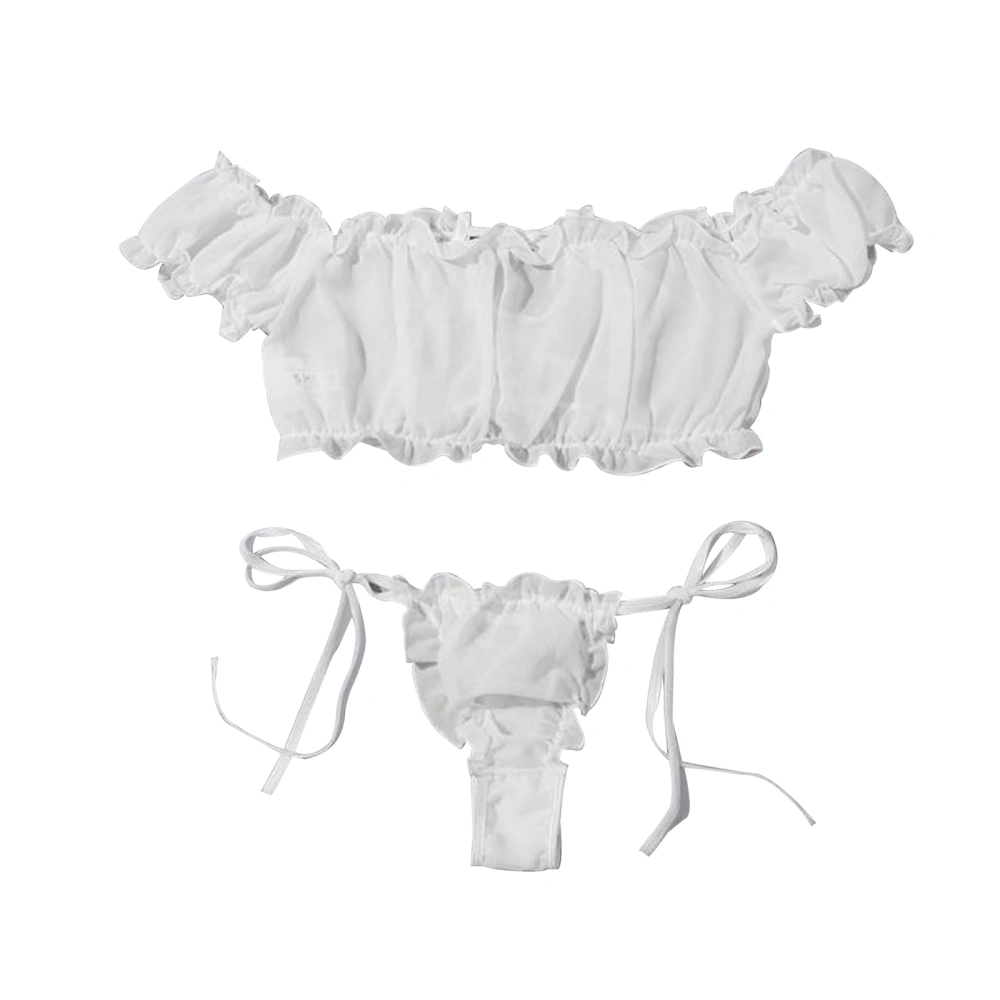 Women's Lingerie Set, Frill Sheer Mesh Bra and Panty Two-piece Suit