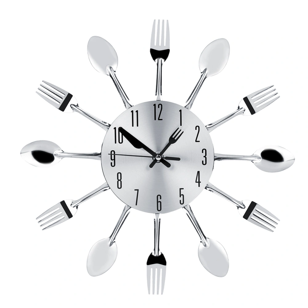 Stainless Steel Cutlery Clock Knife and Fork Spoon Wall Clock Kitchen Decoration Silver