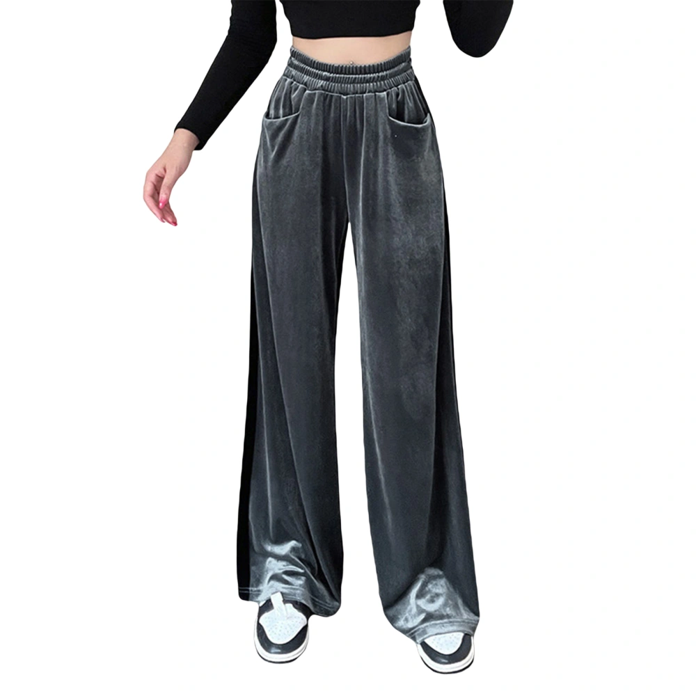 Women's Wide Leg Velvet Pants, High Waist Contrast Color Loose Pants