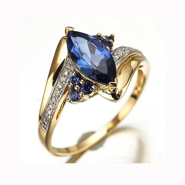 Size 6-10 Jewelry Woman's Blue Sapphire 18K Yellow Gold Plated Ring Gift ( Choice Color and Size )