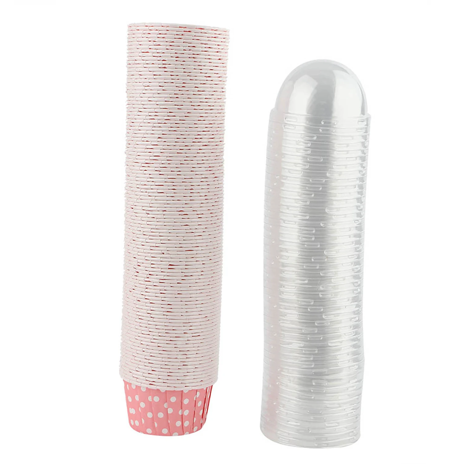 100PCS Mini Cupcake Liners Paper Round Cake Baking Cups Muffin Cases with Lid Pink