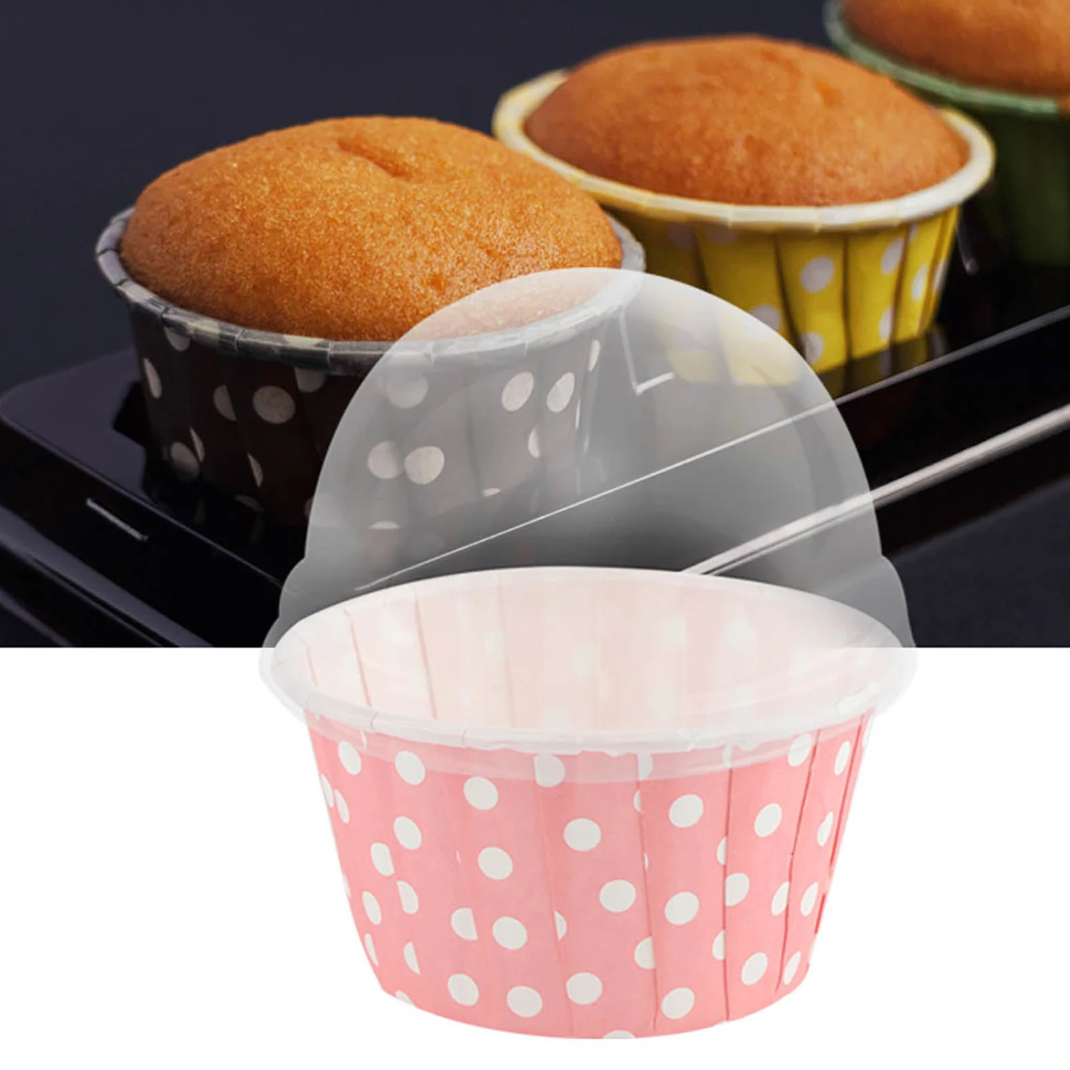 100PCS Mini Cupcake Liners Paper Round Cake Baking Cups Muffin Cases with Lid Pink