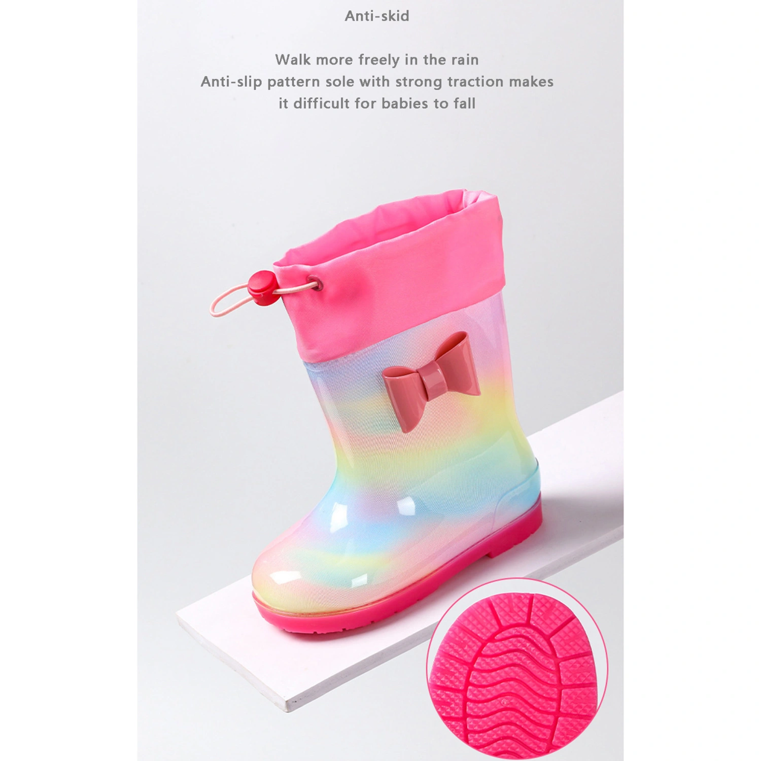 Kids Rainbow Waterproof Boots Non-Slip Lightweight Rubber Rain Shoes