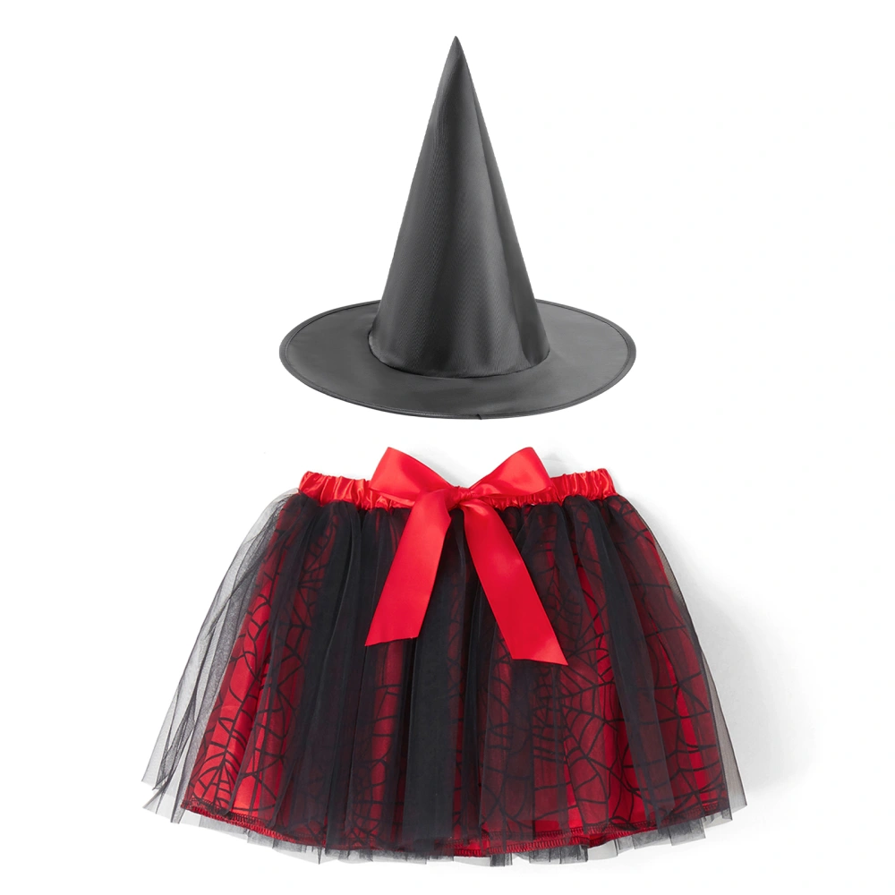 Kids Girls Halloween Cosplay Costume Witch Hat with A-line Tulle Skirt