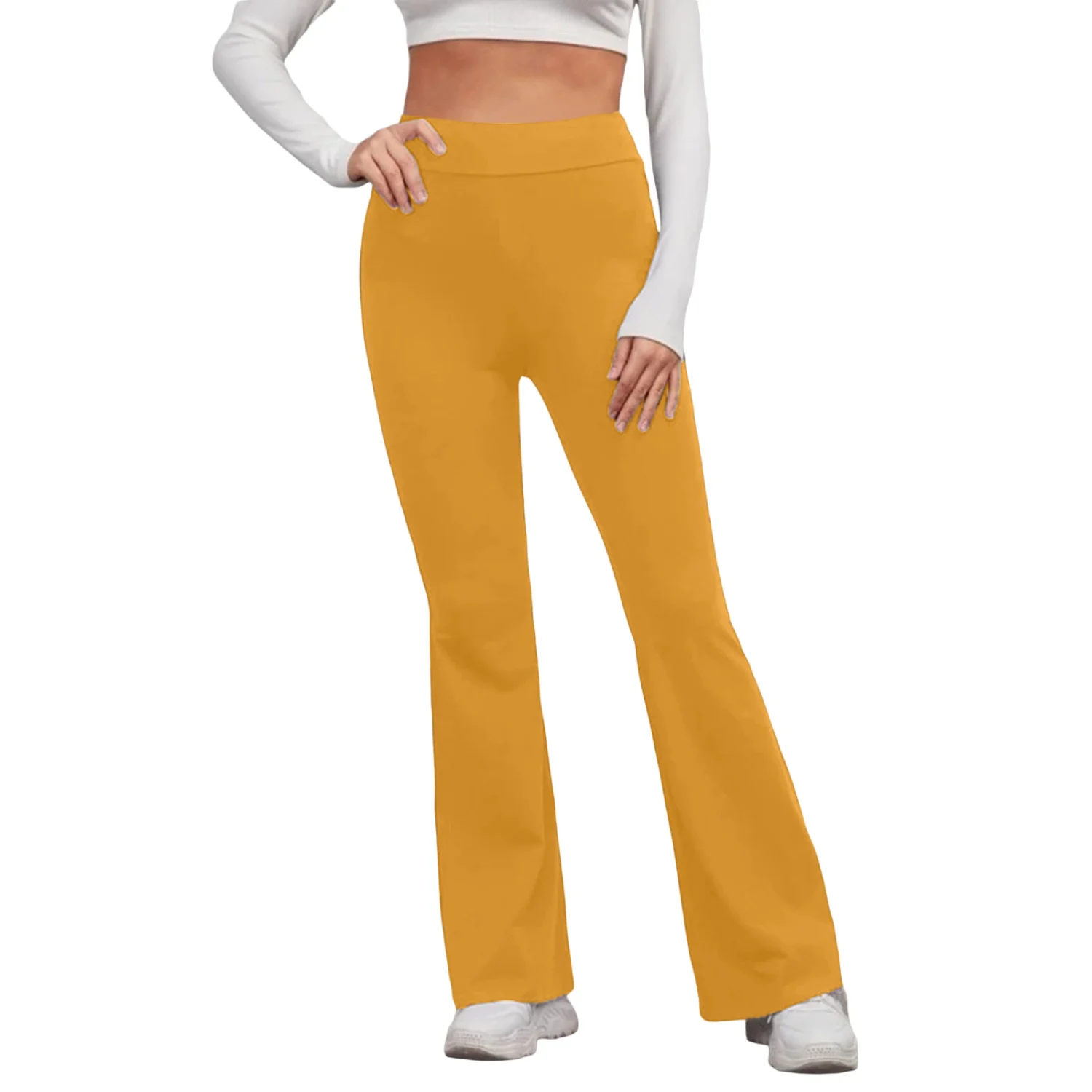 Women Pants Solid Color Long Bell-Bottoms Street Casual Trousers 