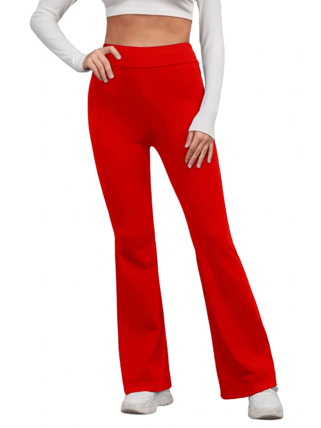 Women Pants Solid Color Long Bell-Bottoms Street Casual Trousers 