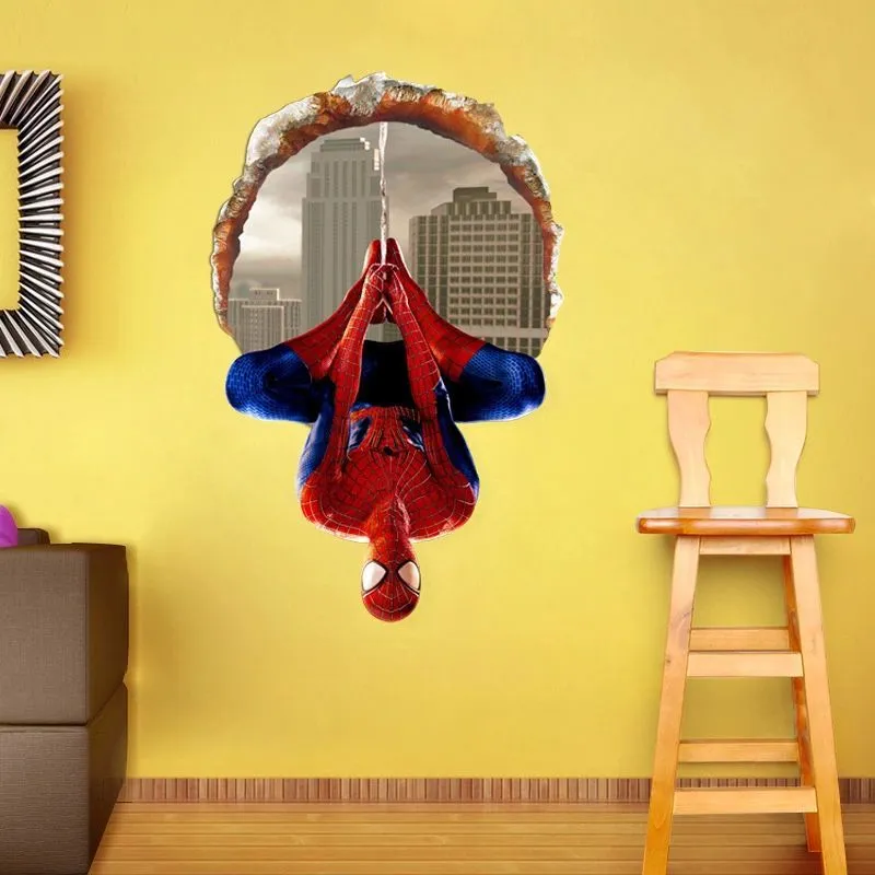 3D Wall Decal, Spider Man Standing Upside Down Paper Wall, DIY Mural Sticker