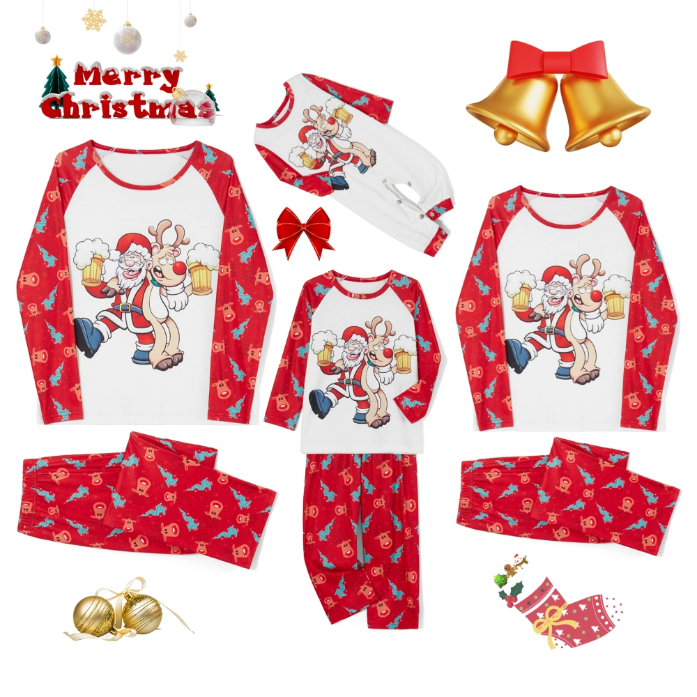 Family Matching Christmas Pajamas, Romper/ Santa Claus Print Long Sleeve Tops and Reindeer Print Pants Loungewear Set