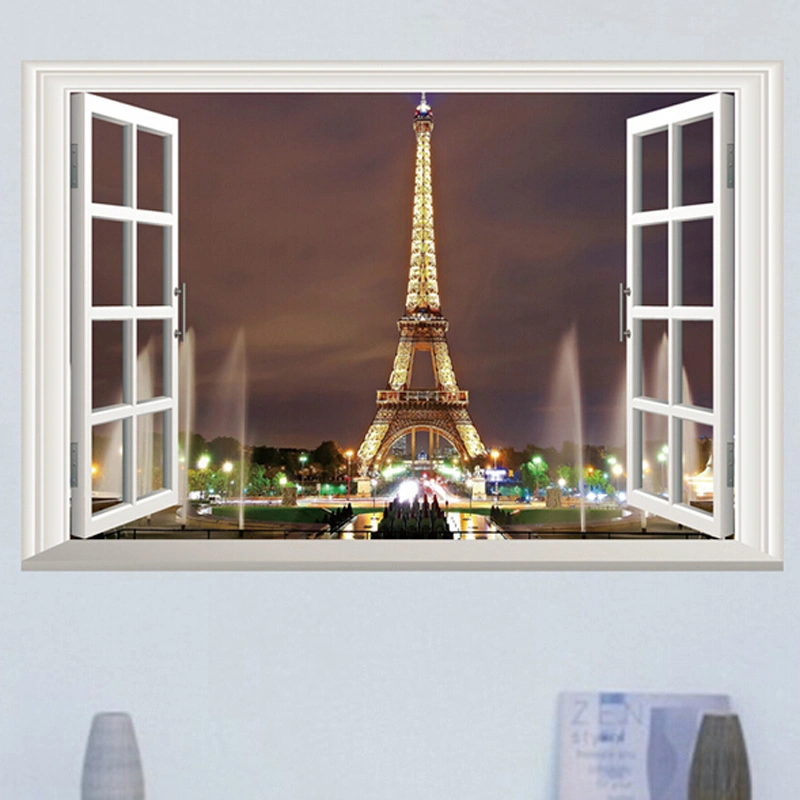 Eiffel Tower Wall Paper, Colorful Lights Self-Adhesive DIY Mural Sticker