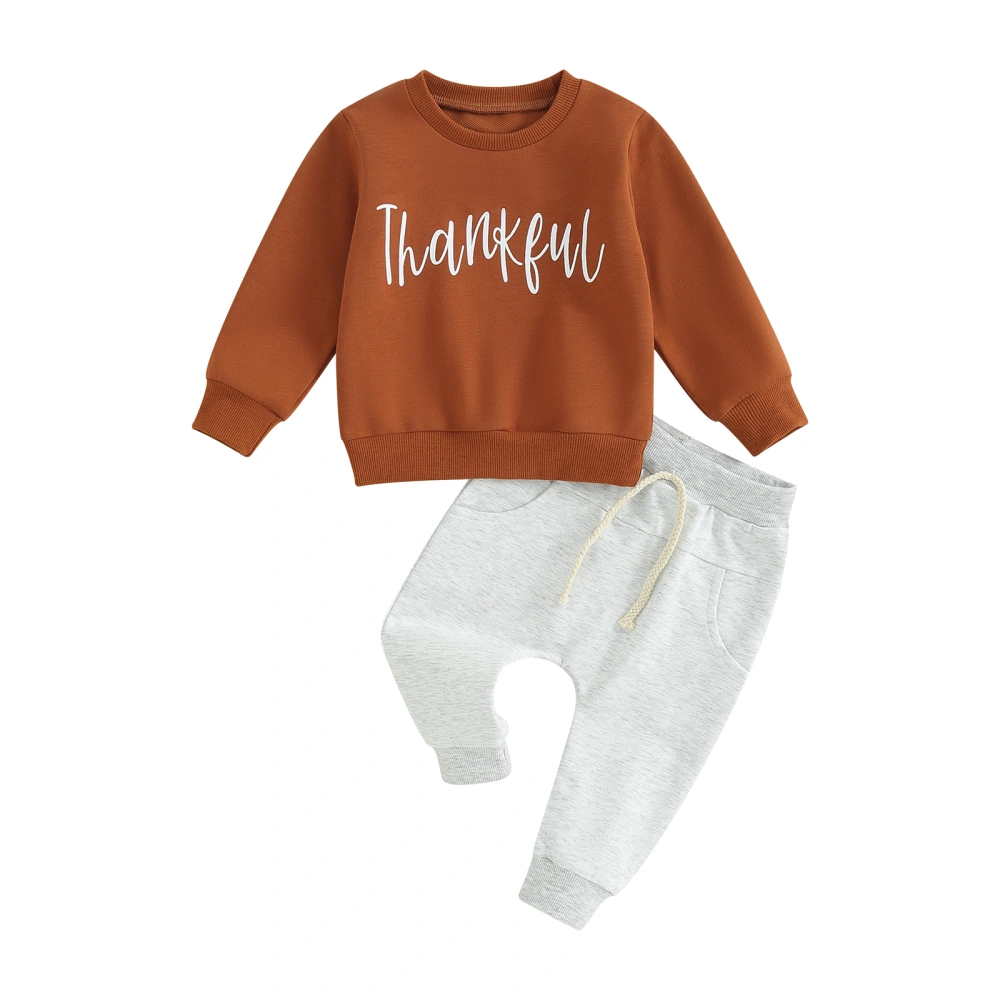 Baby Thanksgiving Letter Print Sweatshirt and Elastic Waist Pants