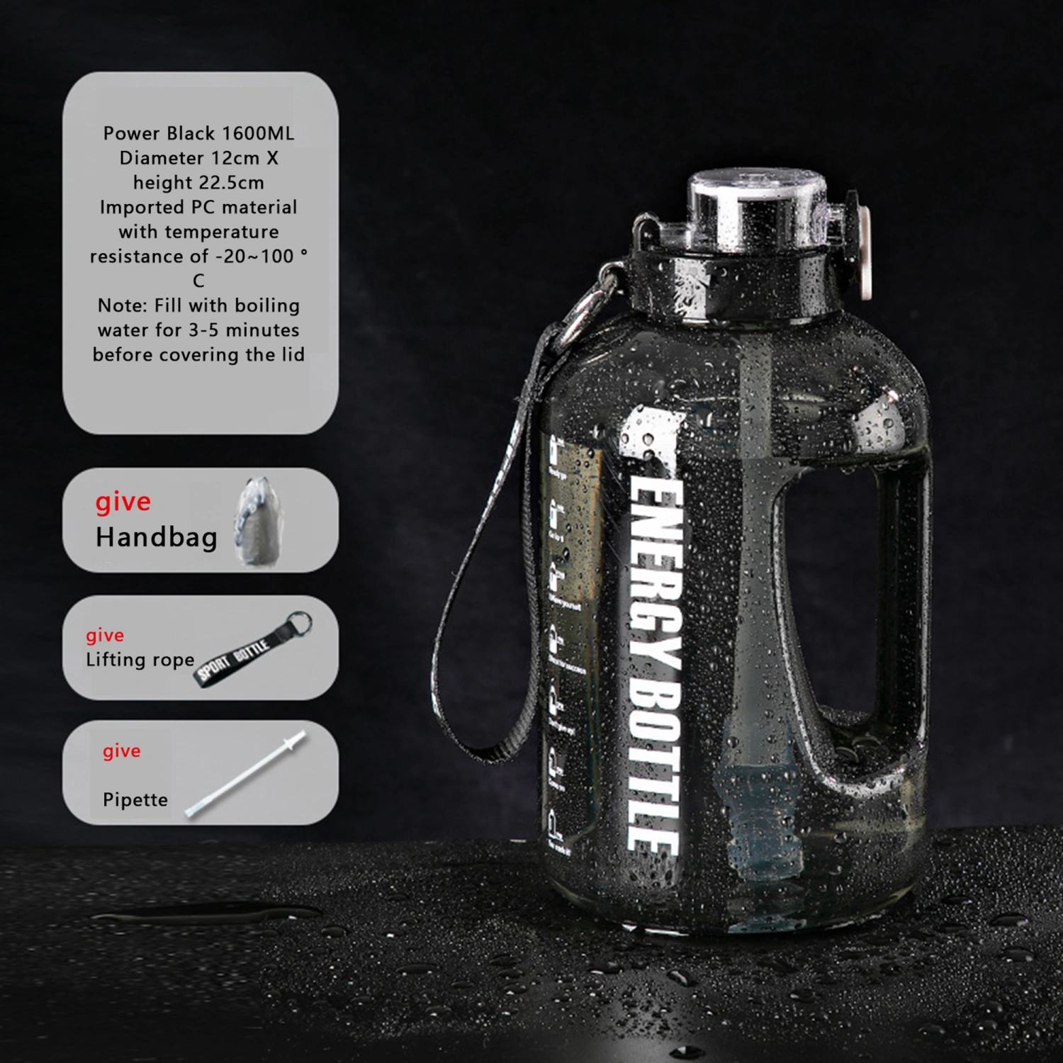 Water Bottle with Straw Sports Water Bottle Wide Mouth Water Bottle